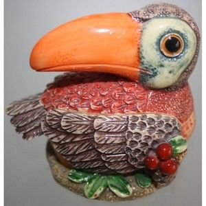 Vintage Toucan Trinket Box Miniature TAI Bird Colorfull Tropical Collectable EUC